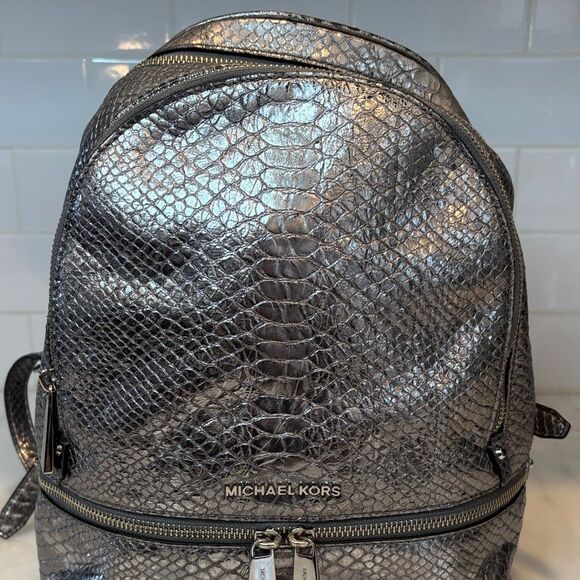 Michael Kors Rhea Metallic Snake-Embossed-Leather Backpack - HTF - Picture 3 of 15